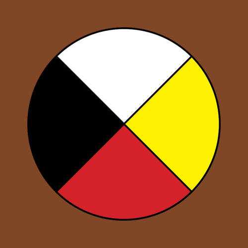 A medicine wheel - a circle divided into four with black to the west, white to the north, yellow to the east, and red to the south.